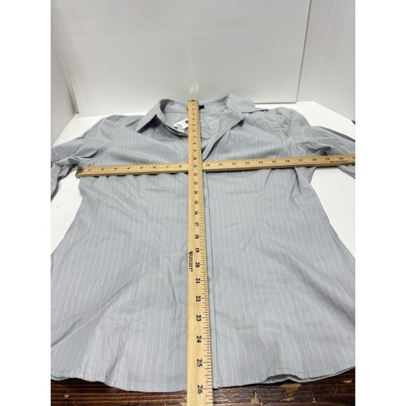 Jacob Womens Medium Grey White Striped Button Up Casual Dress Shirt Top New - Picture 6 of 8